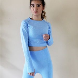 LONG SLEEVE TOP W/ LEGGINGS ATHLETIC GYM SET BLUE